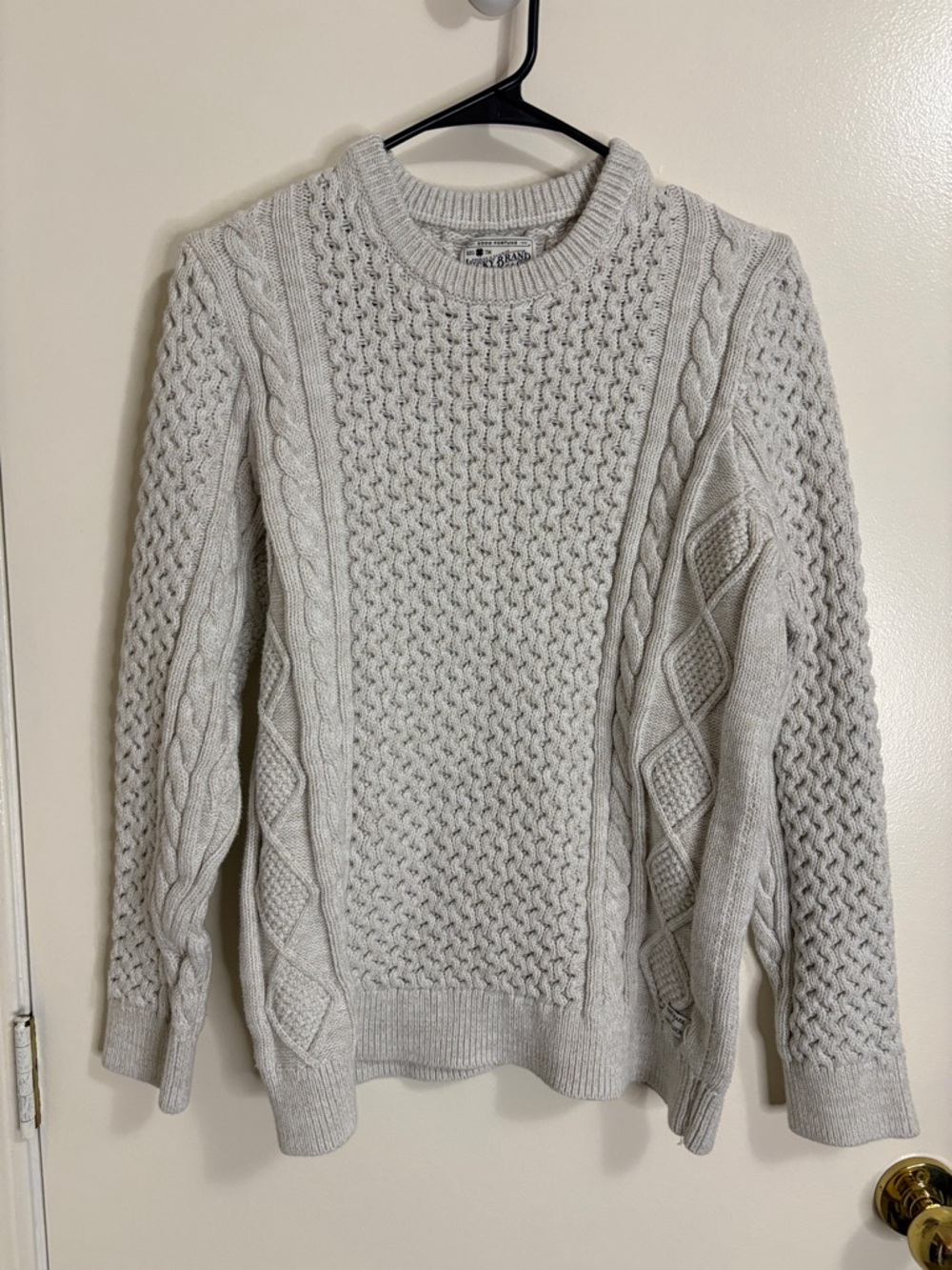 Lucky Brand Men's Cable Knit Crewneck Sweater - Light Gray
